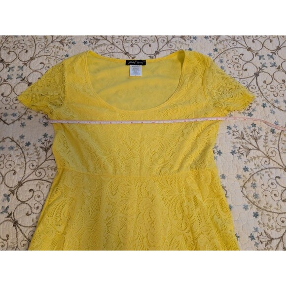 Slinky Brand Knee Length Fit And Flair Short Sleeve Yellow Lace Dress Size S - Picture 3 of 9
